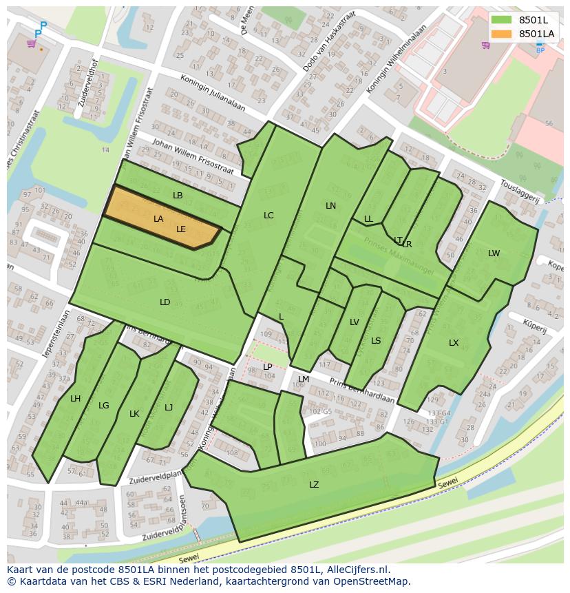Afbeelding van het postcodegebied 8501 LA op de kaart.