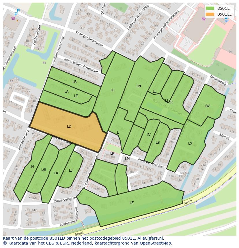 Afbeelding van het postcodegebied 8501 LD op de kaart.