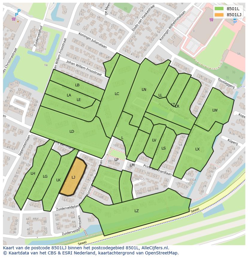 Afbeelding van het postcodegebied 8501 LJ op de kaart.