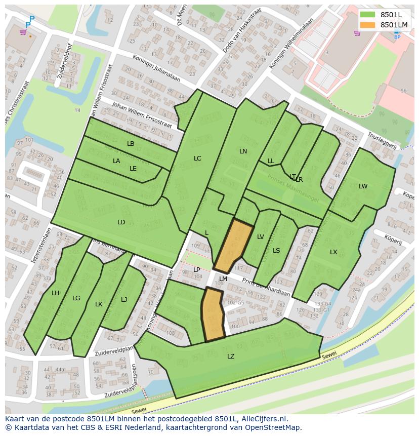 Afbeelding van het postcodegebied 8501 LM op de kaart.