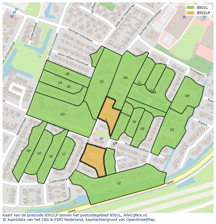 Afbeelding van het postcodegebied 8501 LP op de kaart.