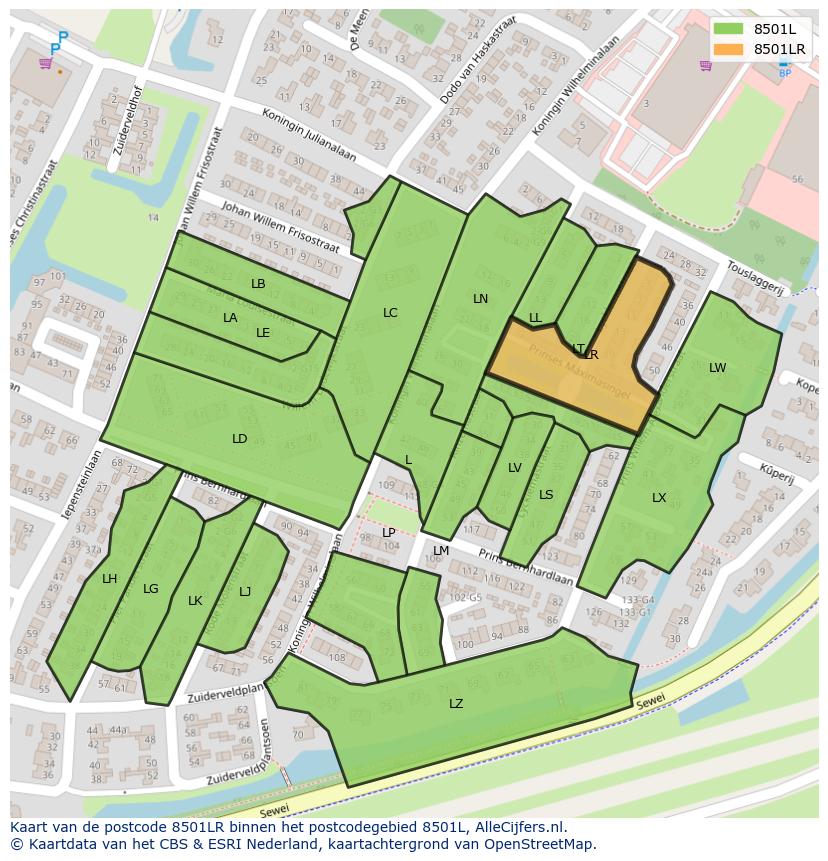 Afbeelding van het postcodegebied 8501 LR op de kaart.