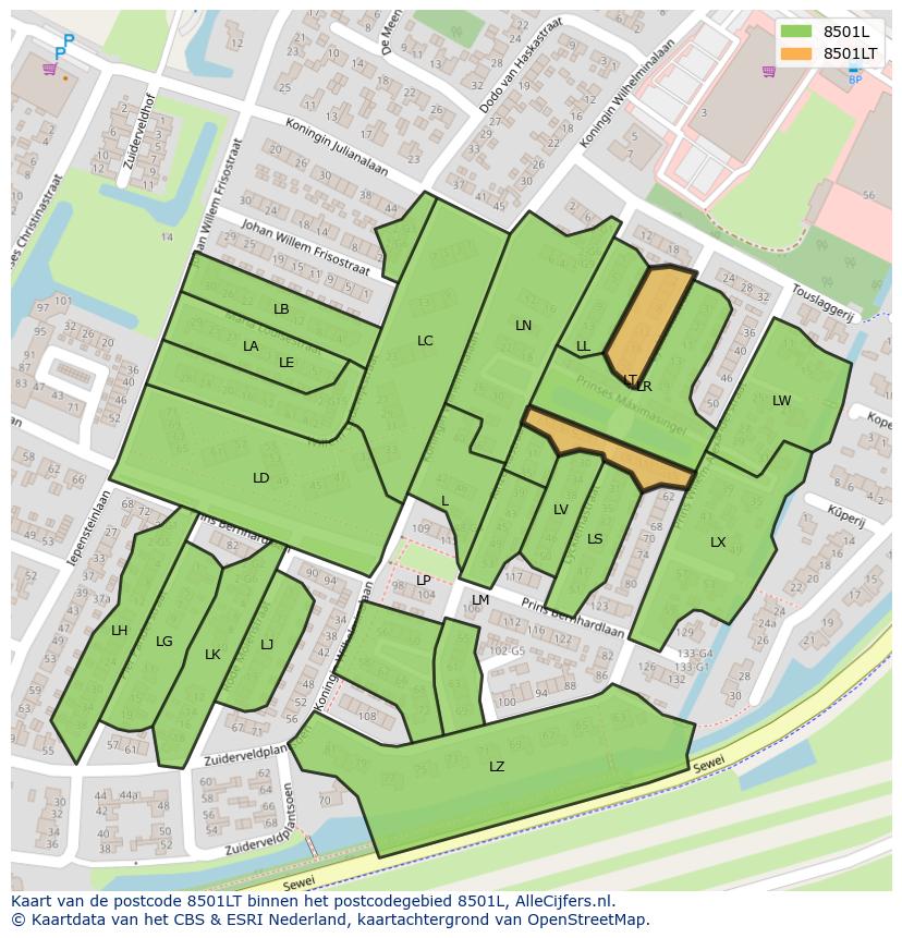 Afbeelding van het postcodegebied 8501 LT op de kaart.