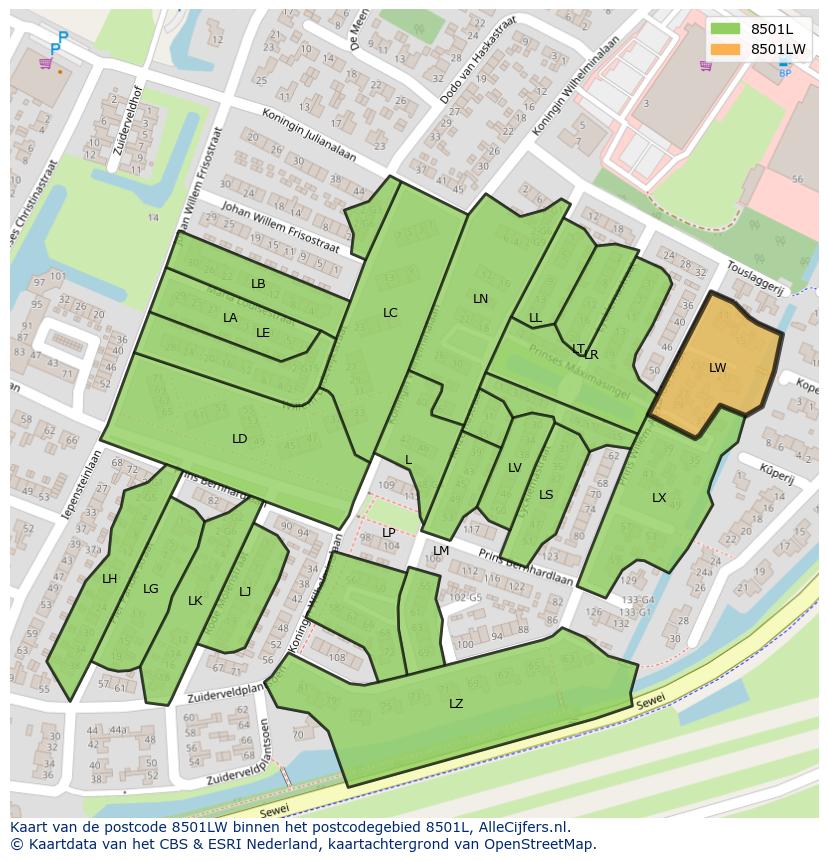 Afbeelding van het postcodegebied 8501 LW op de kaart.