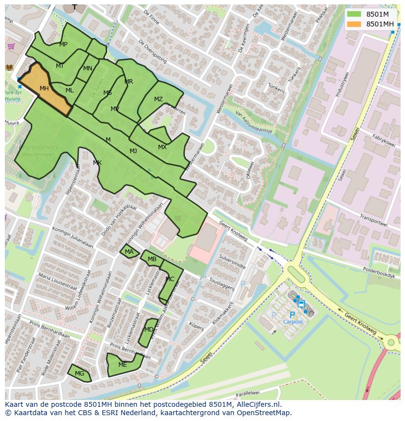 Afbeelding van het postcodegebied 8501 MH op de kaart.