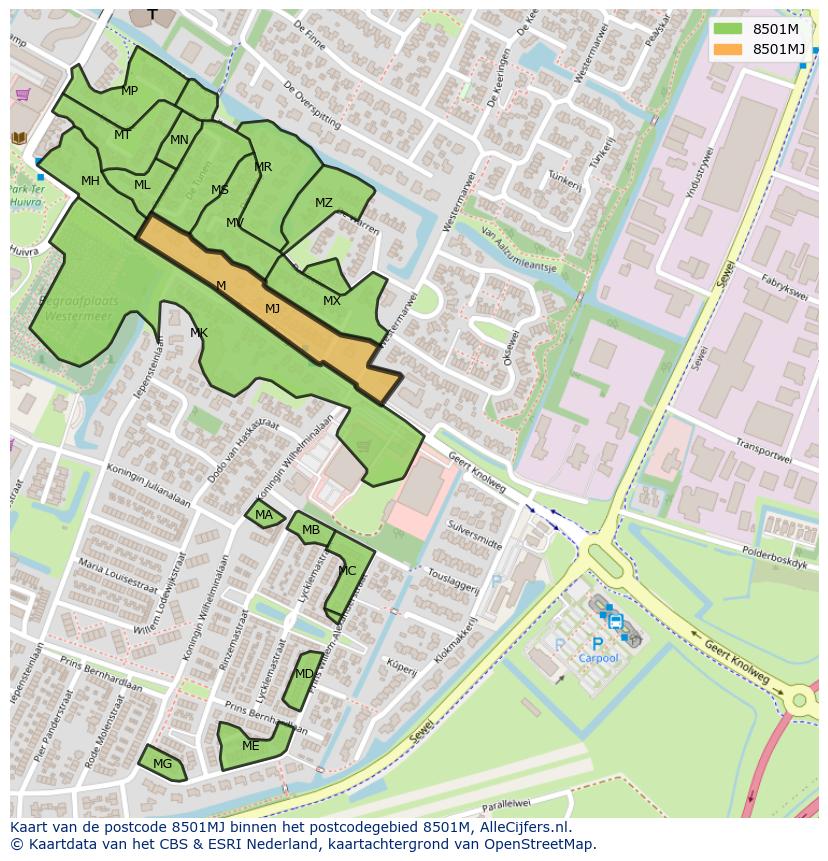 Afbeelding van het postcodegebied 8501 MJ op de kaart.