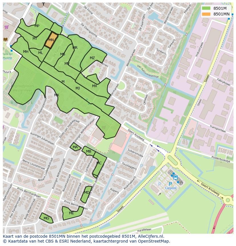 Afbeelding van het postcodegebied 8501 MN op de kaart.