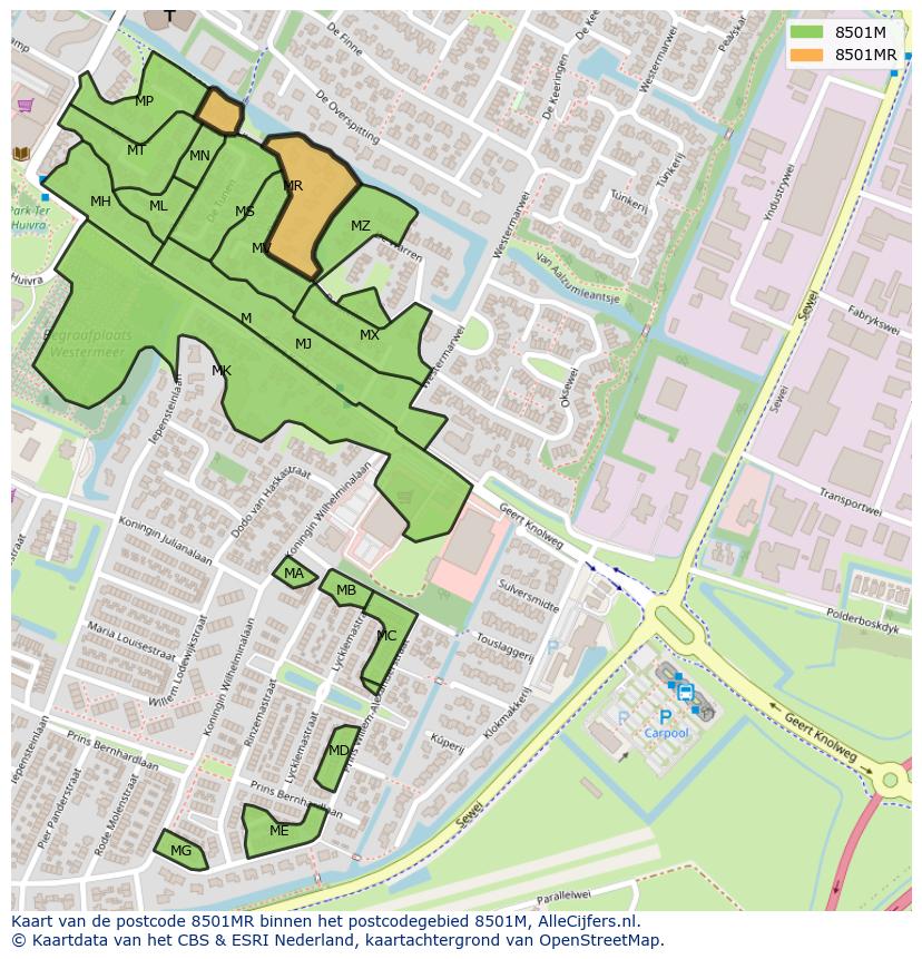 Afbeelding van het postcodegebied 8501 MR op de kaart.