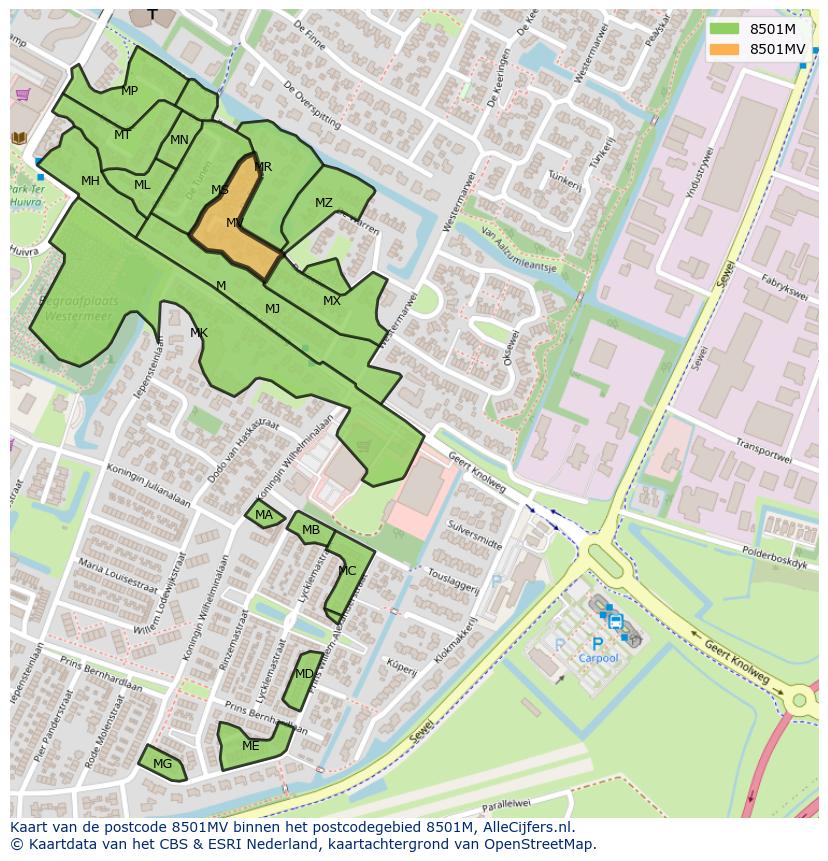 Afbeelding van het postcodegebied 8501 MV op de kaart.