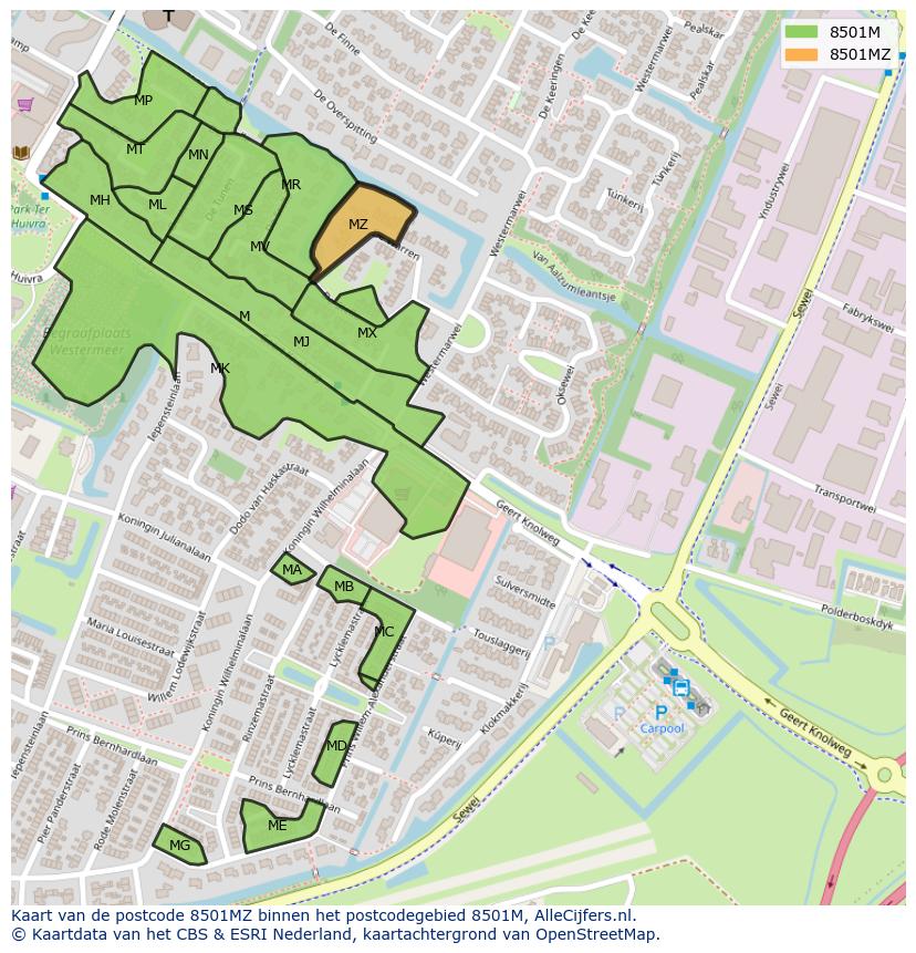 Afbeelding van het postcodegebied 8501 MZ op de kaart.
