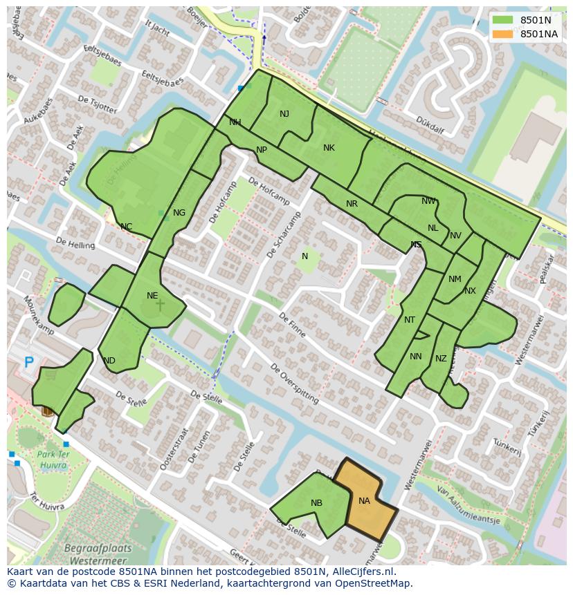 Afbeelding van het postcodegebied 8501 NA op de kaart.