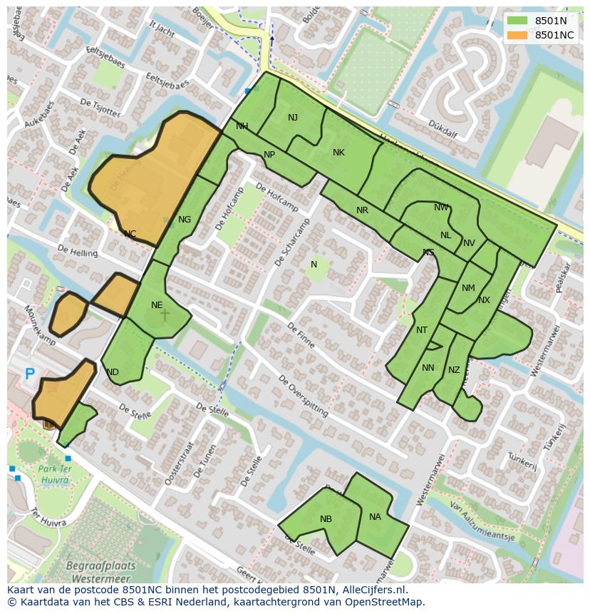 Afbeelding van het postcodegebied 8501 NC op de kaart.