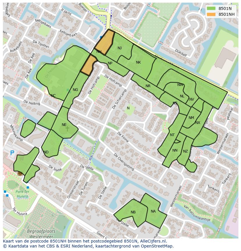Afbeelding van het postcodegebied 8501 NH op de kaart.