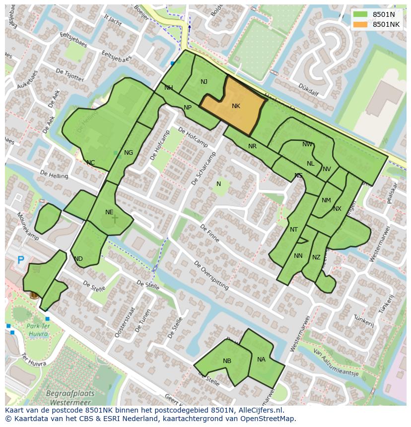 Afbeelding van het postcodegebied 8501 NK op de kaart.