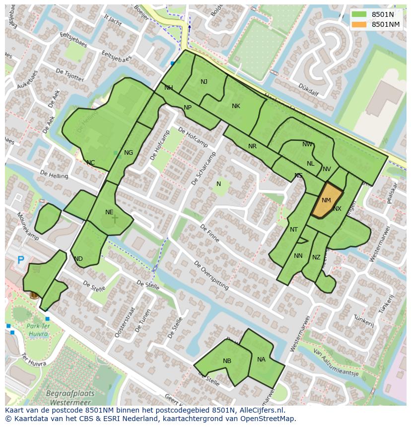 Afbeelding van het postcodegebied 8501 NM op de kaart.