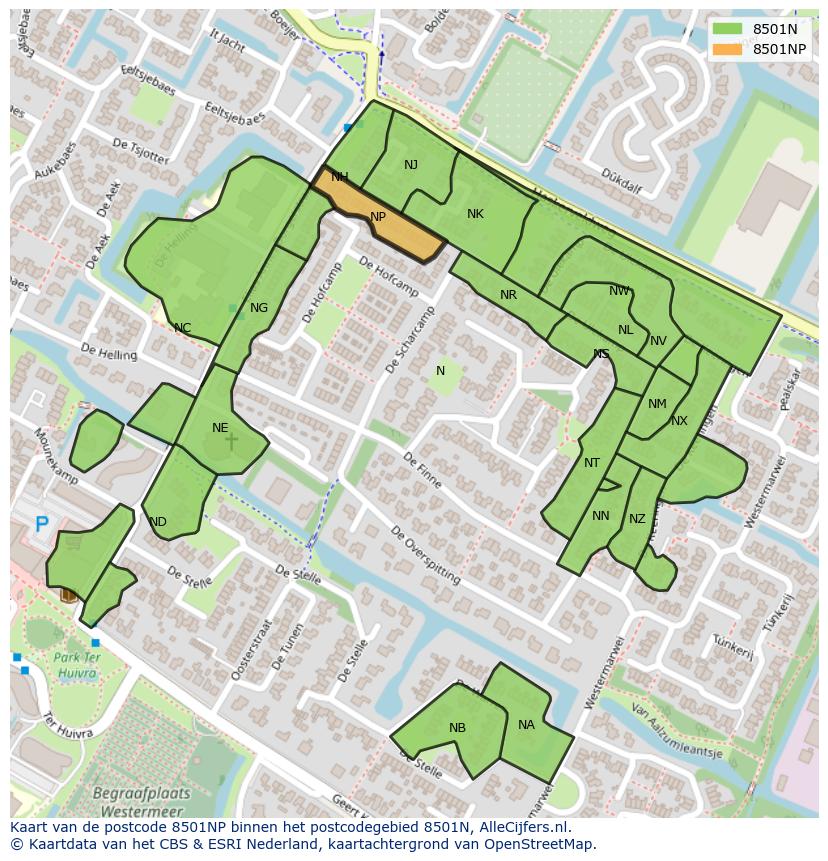 Afbeelding van het postcodegebied 8501 NP op de kaart.