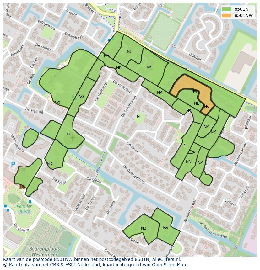 Afbeelding van het postcodegebied 8501 NW op de kaart.