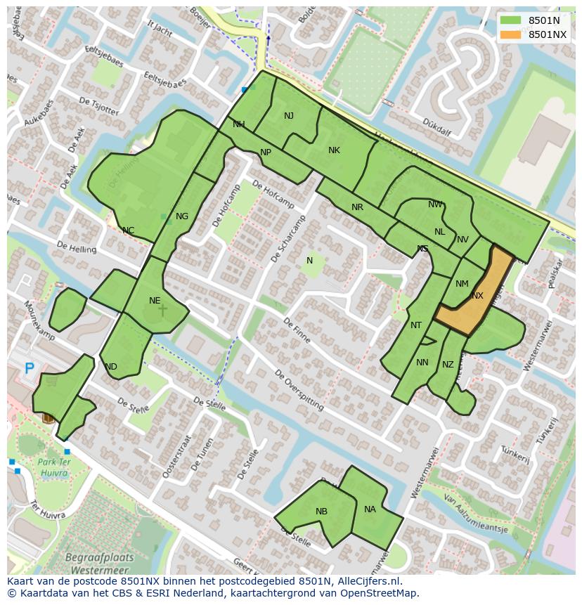 Afbeelding van het postcodegebied 8501 NX op de kaart.