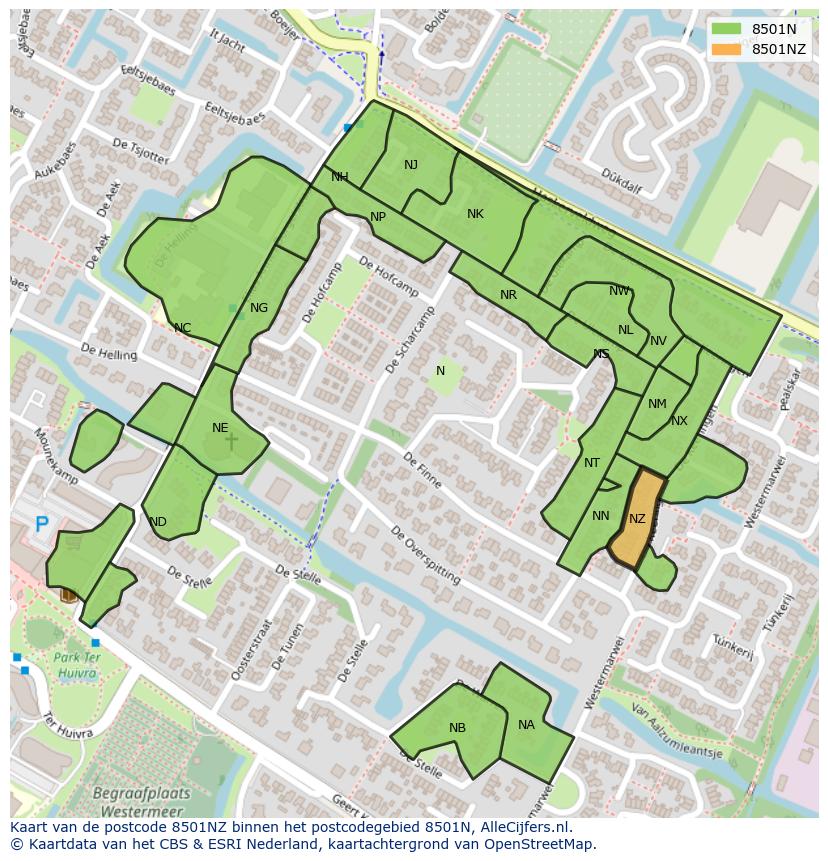 Afbeelding van het postcodegebied 8501 NZ op de kaart.