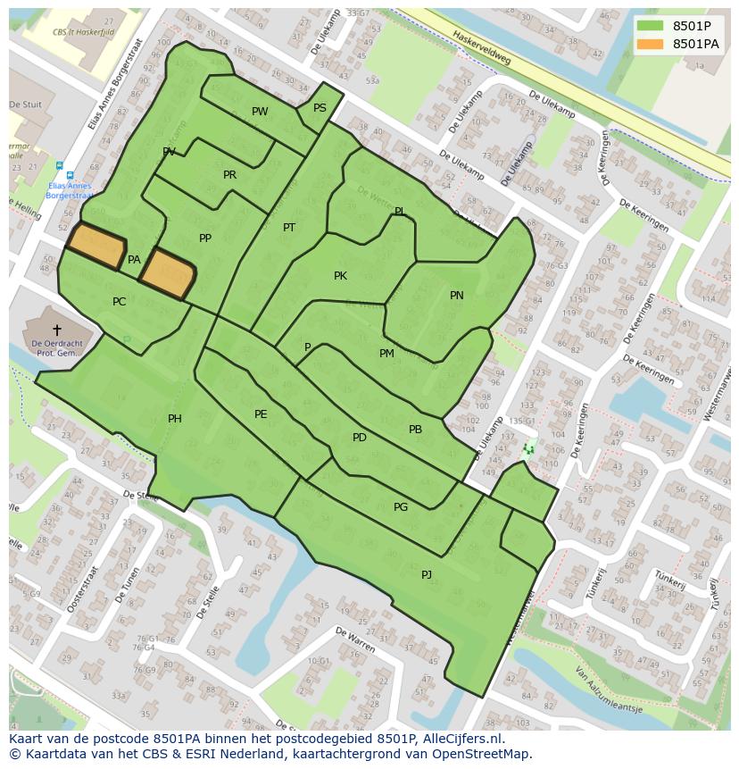 Afbeelding van het postcodegebied 8501 PA op de kaart.