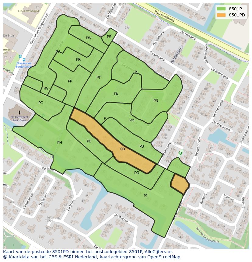 Afbeelding van het postcodegebied 8501 PD op de kaart.