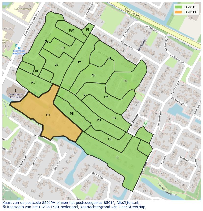 Afbeelding van het postcodegebied 8501 PH op de kaart.