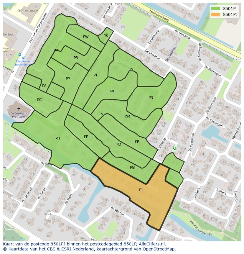 Afbeelding van het postcodegebied 8501 PJ op de kaart.