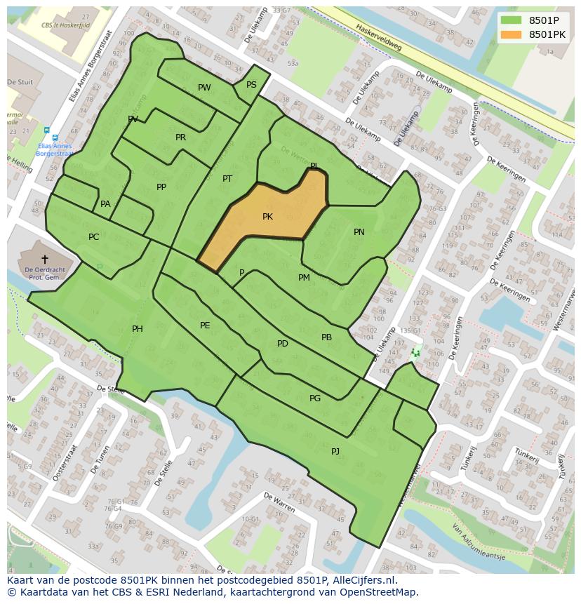 Afbeelding van het postcodegebied 8501 PK op de kaart.