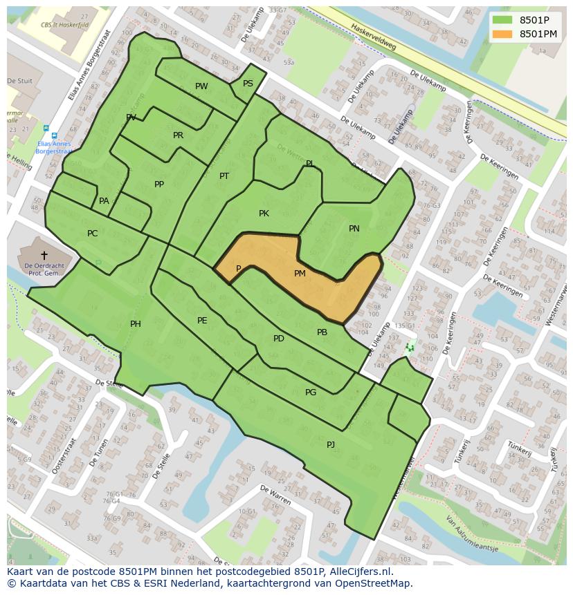 Afbeelding van het postcodegebied 8501 PM op de kaart.