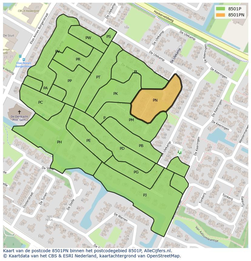 Afbeelding van het postcodegebied 8501 PN op de kaart.