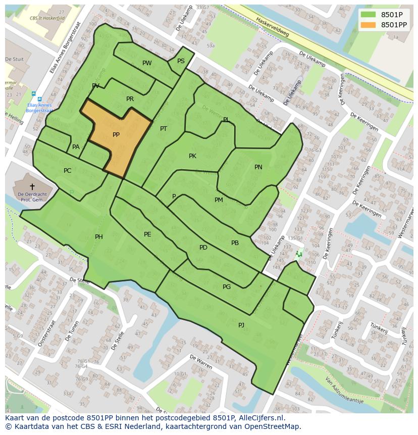 Afbeelding van het postcodegebied 8501 PP op de kaart.