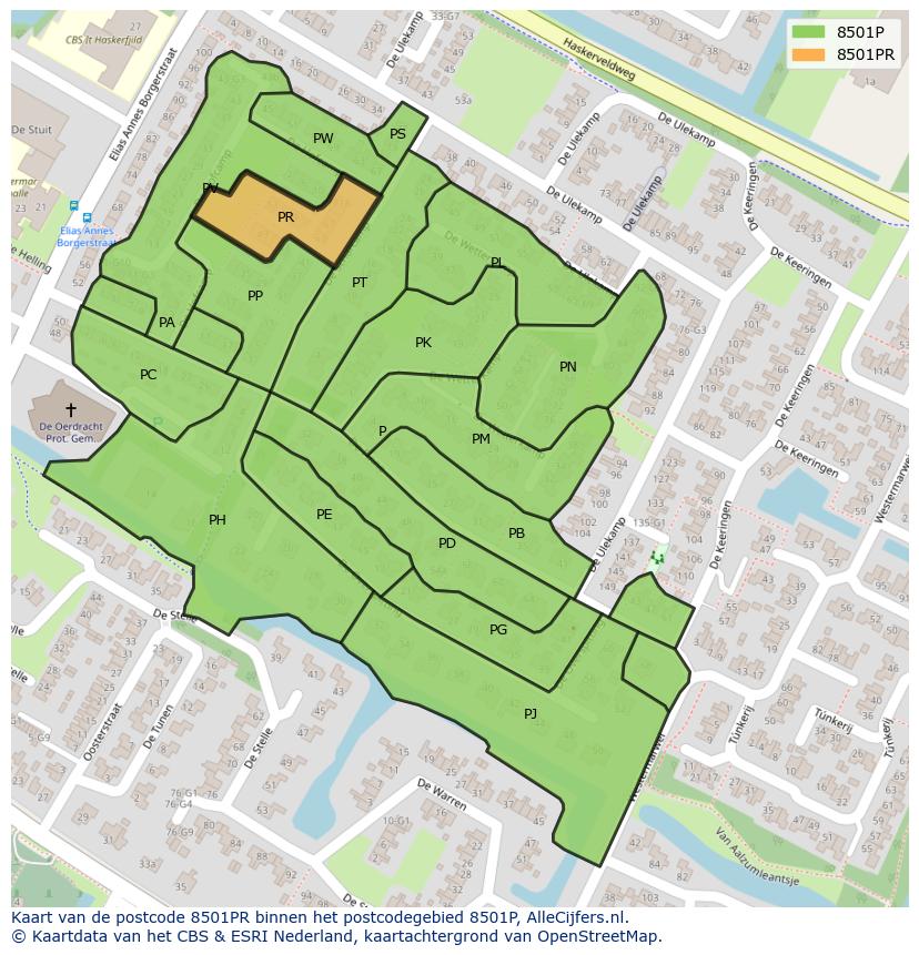 Afbeelding van het postcodegebied 8501 PR op de kaart.