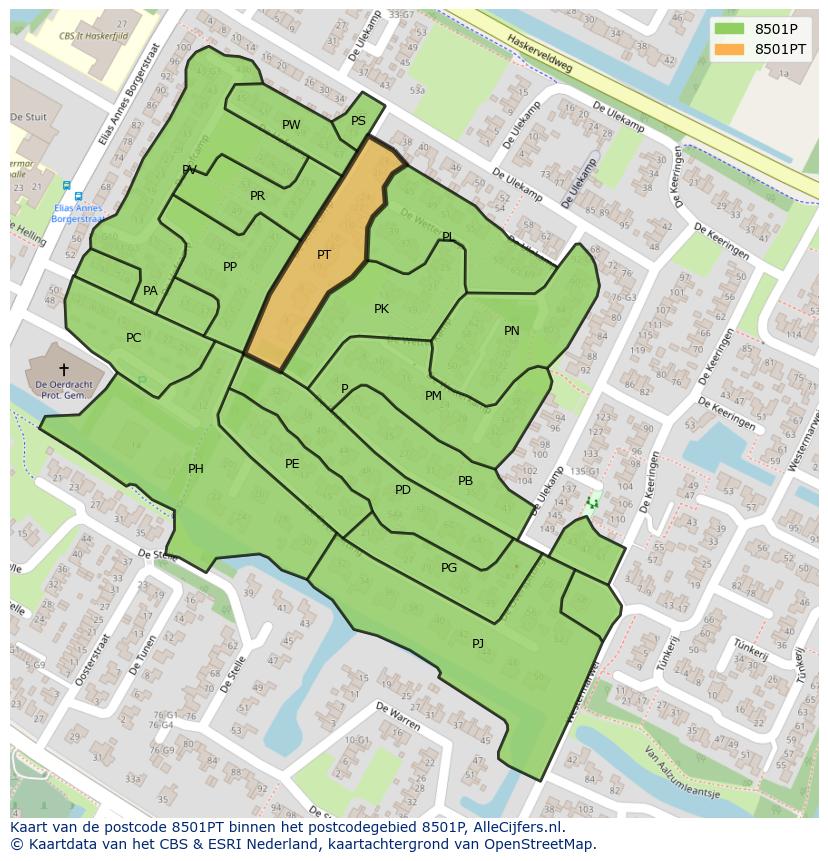 Afbeelding van het postcodegebied 8501 PT op de kaart.