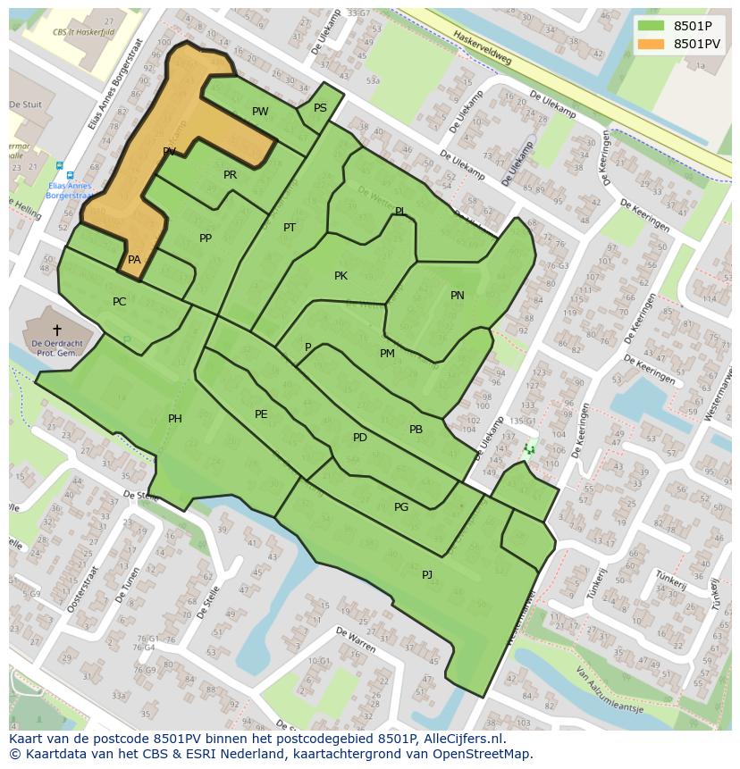 Afbeelding van het postcodegebied 8501 PV op de kaart.