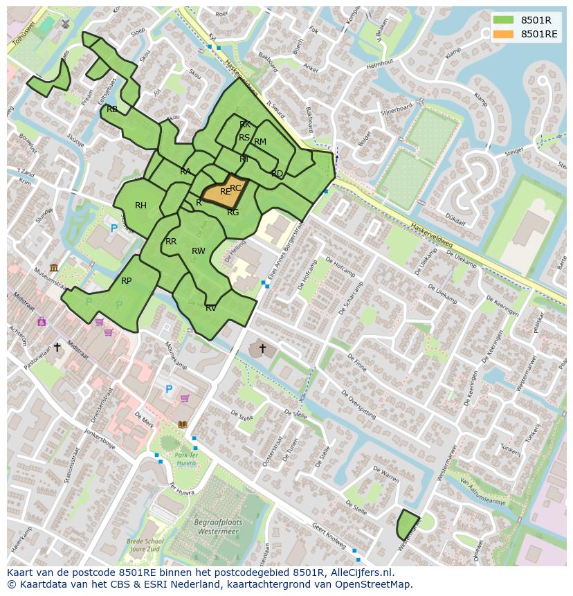 Afbeelding van het postcodegebied 8501 RE op de kaart.