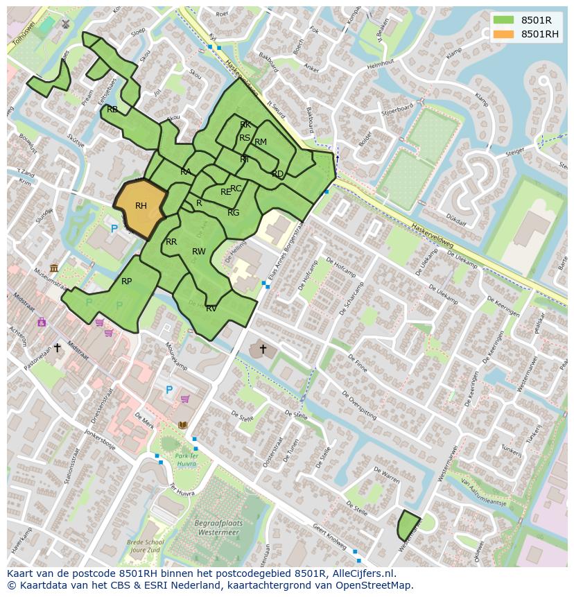 Afbeelding van het postcodegebied 8501 RH op de kaart.