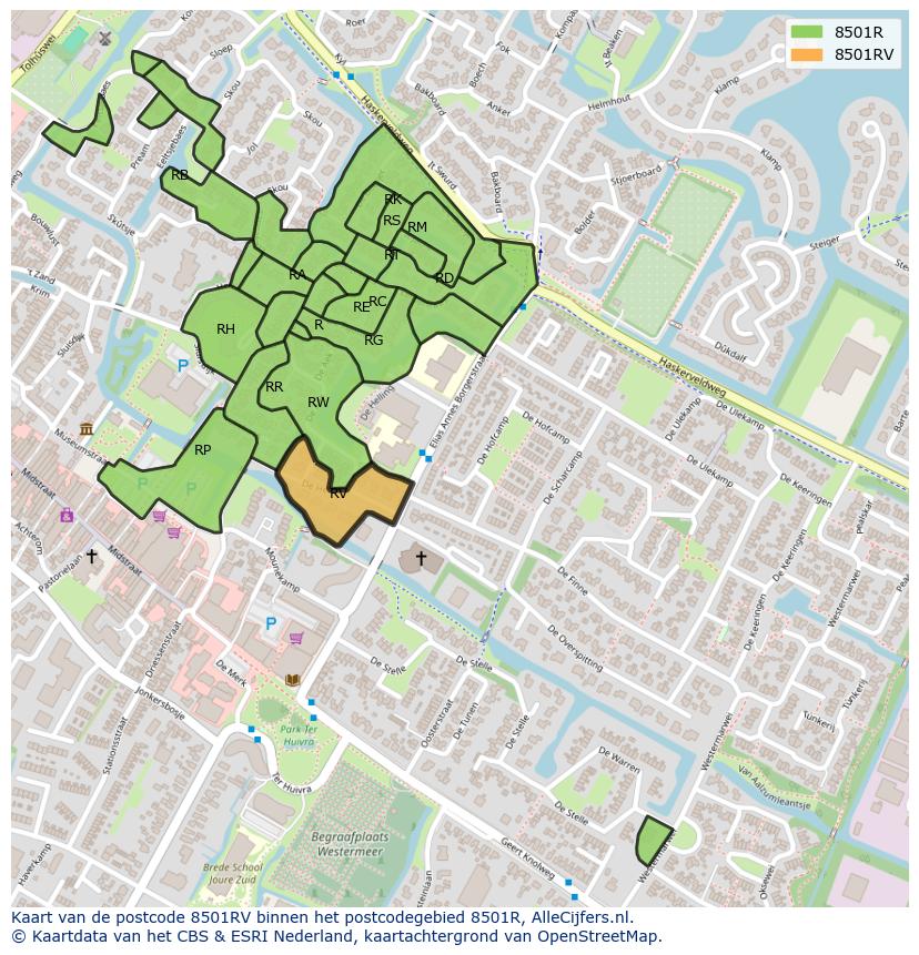 Afbeelding van het postcodegebied 8501 RV op de kaart.