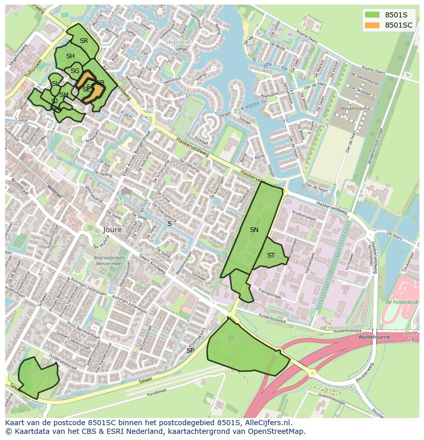 Afbeelding van het postcodegebied 8501 SC op de kaart.