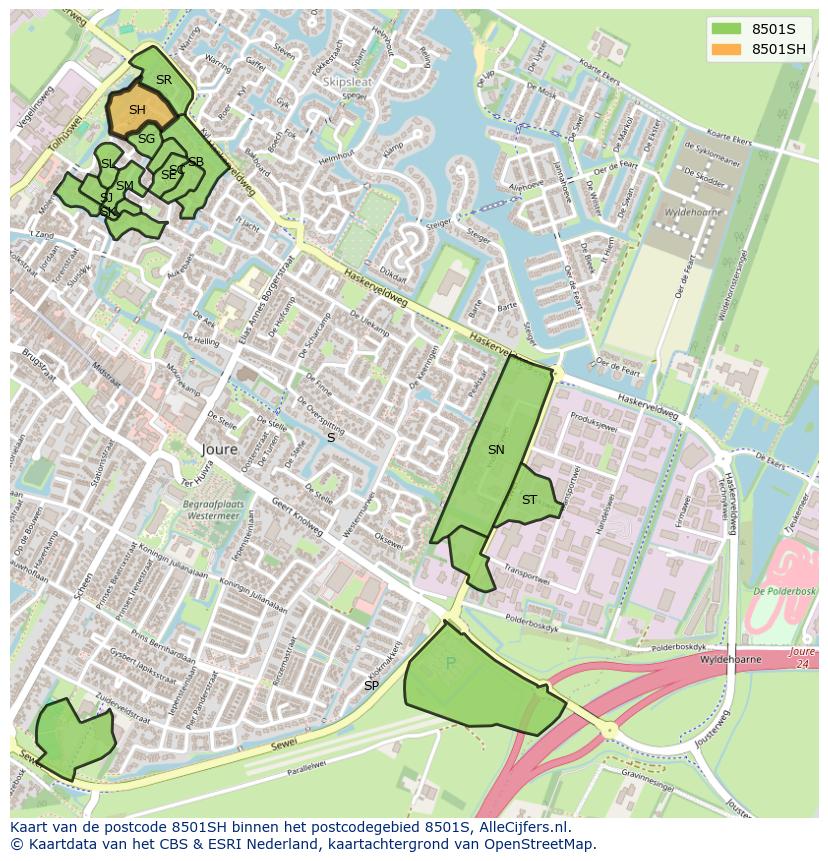 Afbeelding van het postcodegebied 8501 SH op de kaart.