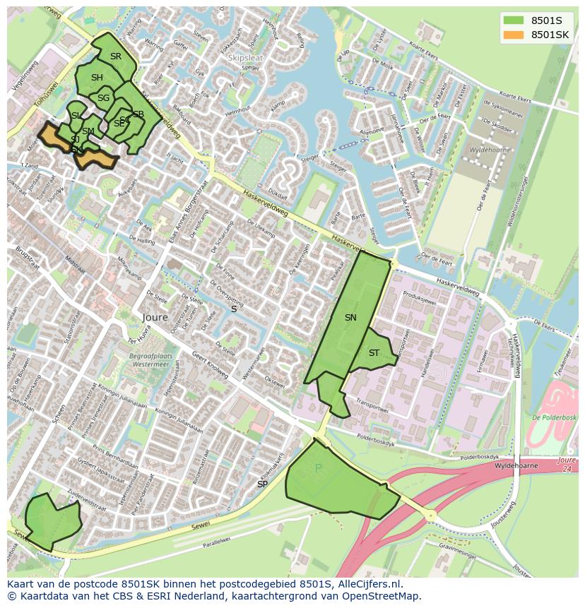 Afbeelding van het postcodegebied 8501 SK op de kaart.