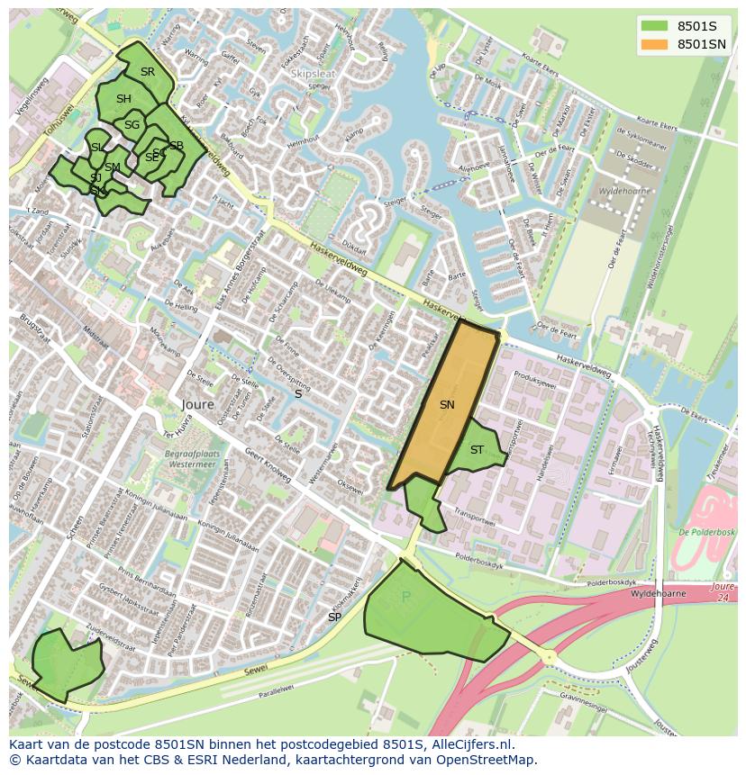 Afbeelding van het postcodegebied 8501 SN op de kaart.