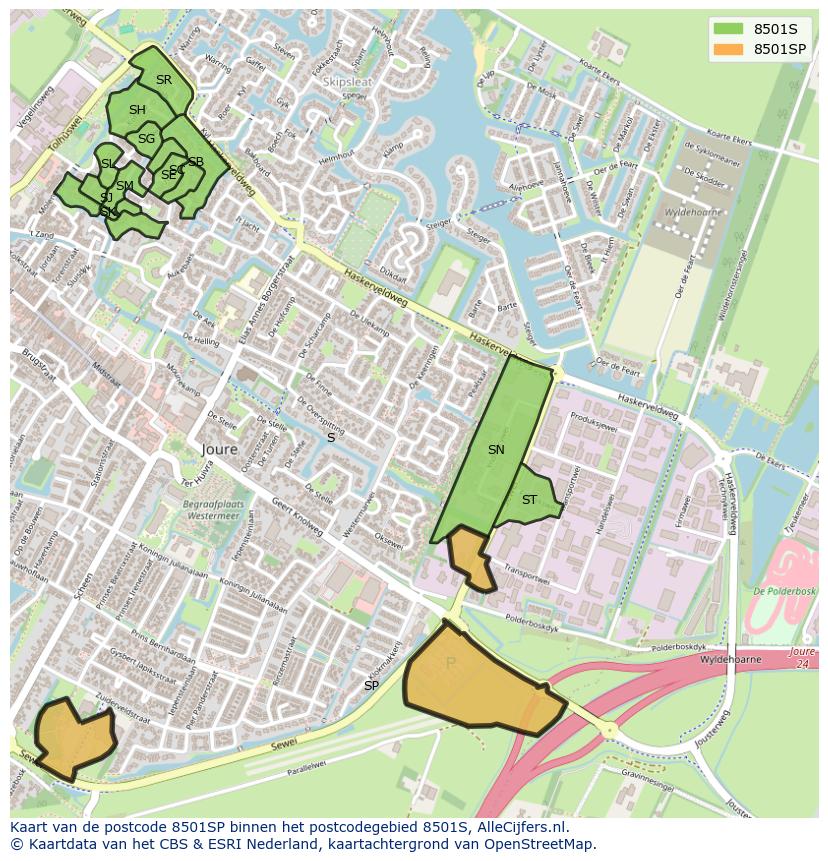 Afbeelding van het postcodegebied 8501 SP op de kaart.