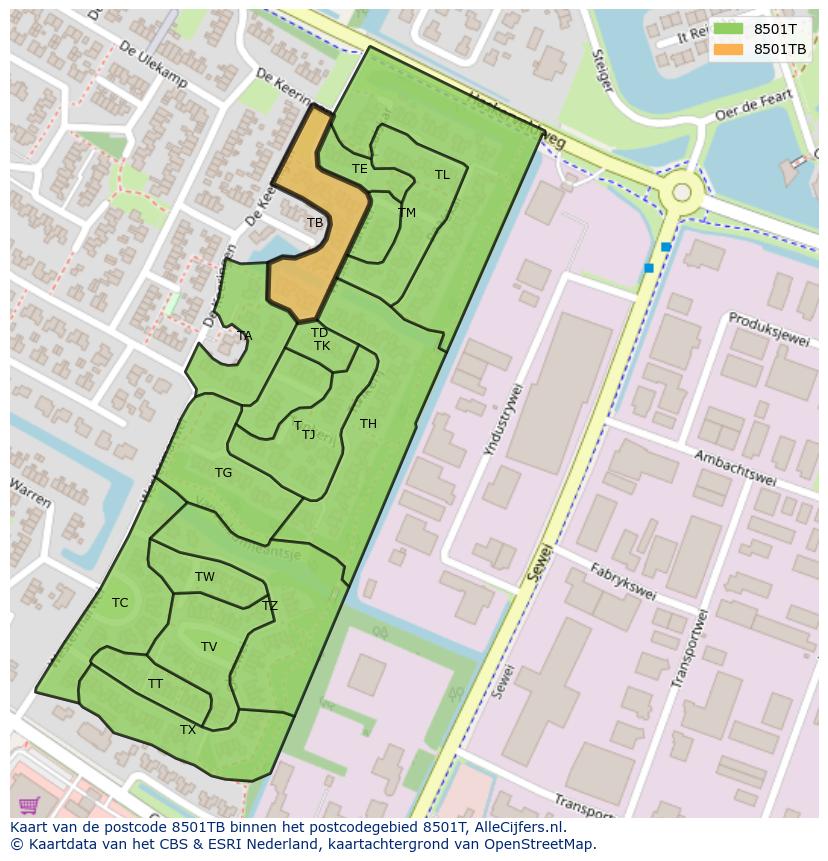 Afbeelding van het postcodegebied 8501 TB op de kaart.