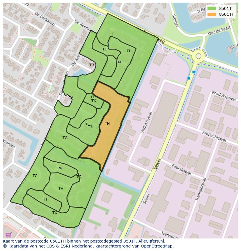 Afbeelding van het postcodegebied 8501 TH op de kaart.