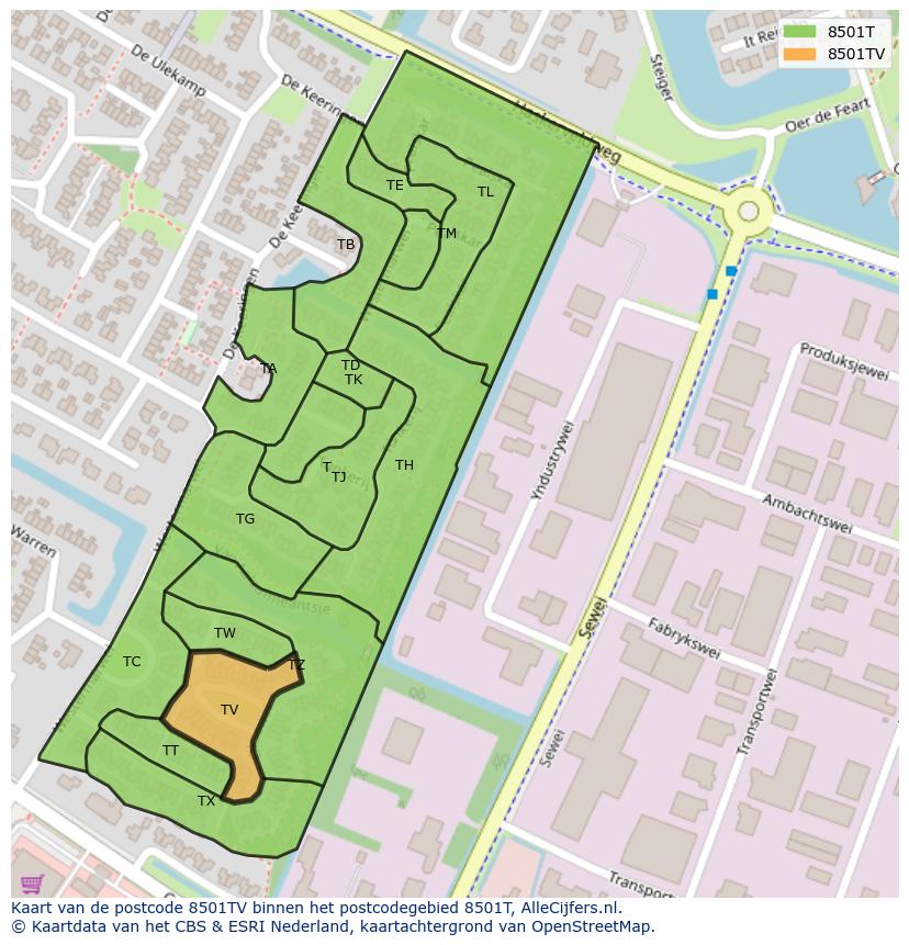 Afbeelding van het postcodegebied 8501 TV op de kaart.