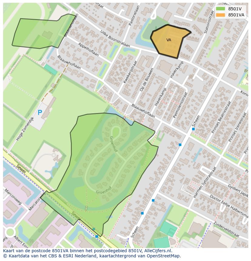Afbeelding van het postcodegebied 8501 VA op de kaart.