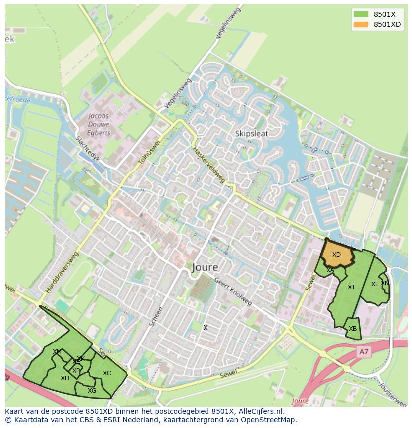 Afbeelding van het postcodegebied 8501 XD op de kaart.