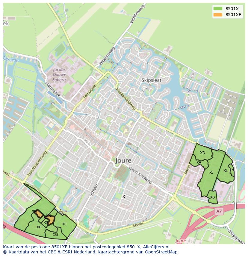 Afbeelding van het postcodegebied 8501 XE op de kaart.