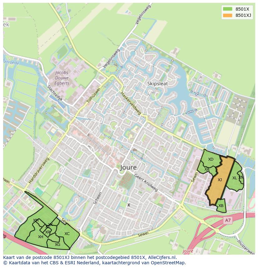 Afbeelding van het postcodegebied 8501 XJ op de kaart.