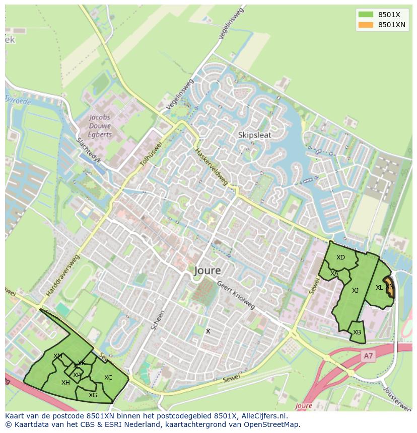 Afbeelding van het postcodegebied 8501 XN op de kaart.